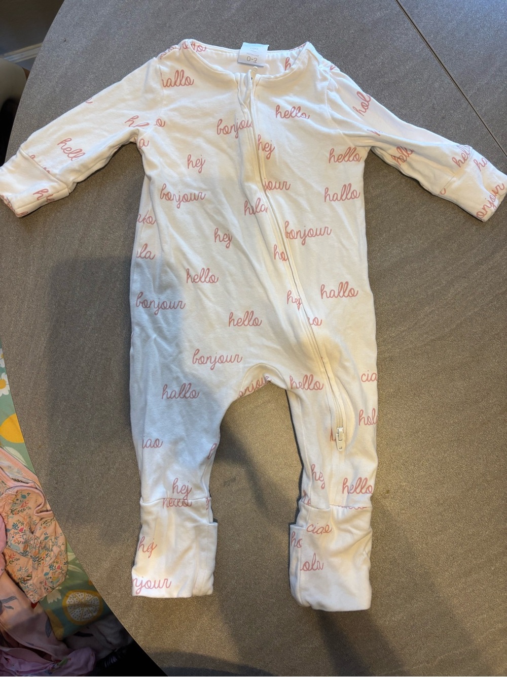 Cotton On White One-Piece Footie with Pink 'Hello' Script